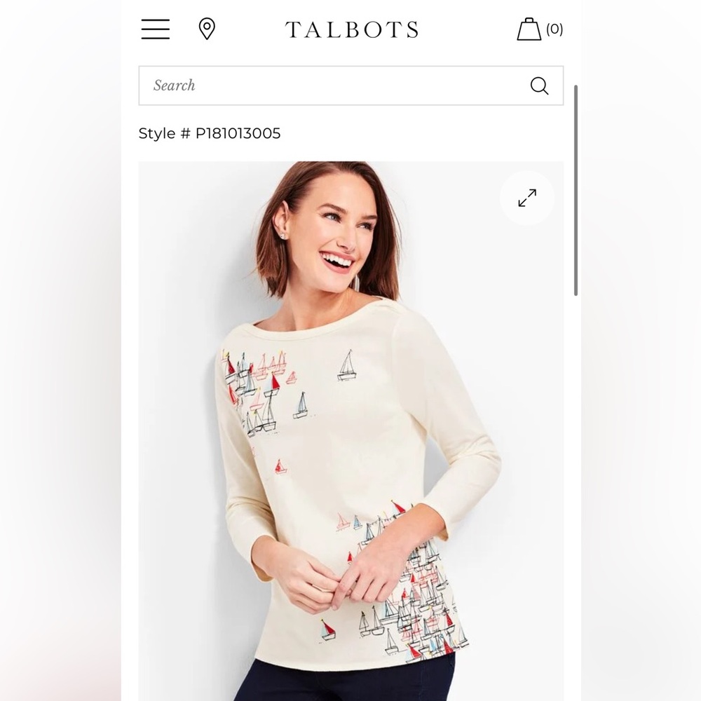 Talbots Cream boatneck Print Women's Top- worn a few times